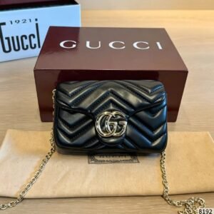 Gucci Black GG Chevron Mini Flap Bag — view 1 Gucci Black GG Chevron Mini Flap Bag — view 1