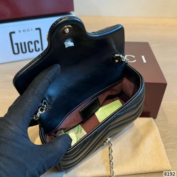 Gucci Black GG Chevron Mini Flap Bag — view 3 Gucci Black GG Chevron Mini Flap Bag — view 3