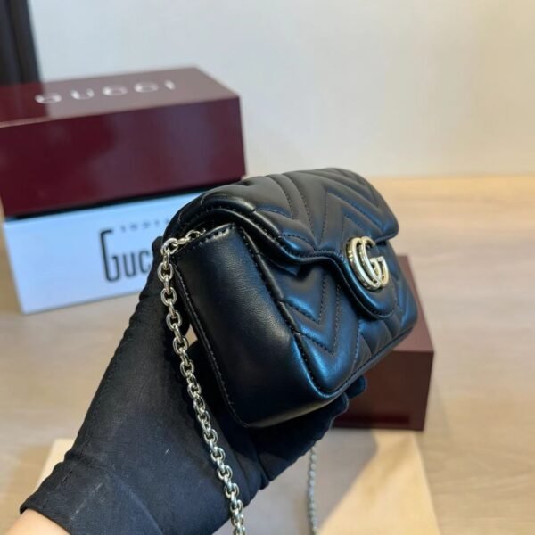 Gucci Black GG Chevron Mini Flap Bag — view 4 Gucci Black GG Chevron Mini Flap Bag — view 4