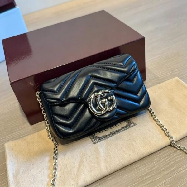 Gucci Black GG Chevron Mini Flap Bag — view 5 Gucci Black GG Chevron Mini Flap Bag — view 5