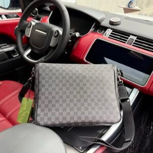 Gucci Grey GG Flap Messenger Bag — view 1 Gucci Grey GG Flap Messenger Bag — view 1