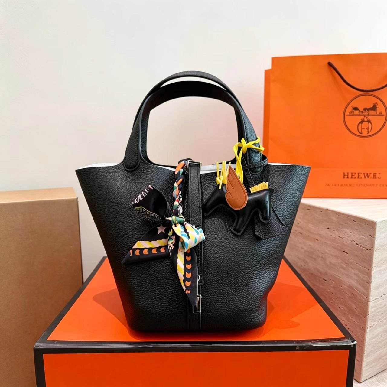 Hermès Grained Top-Handle Bucket Bag — view 1
